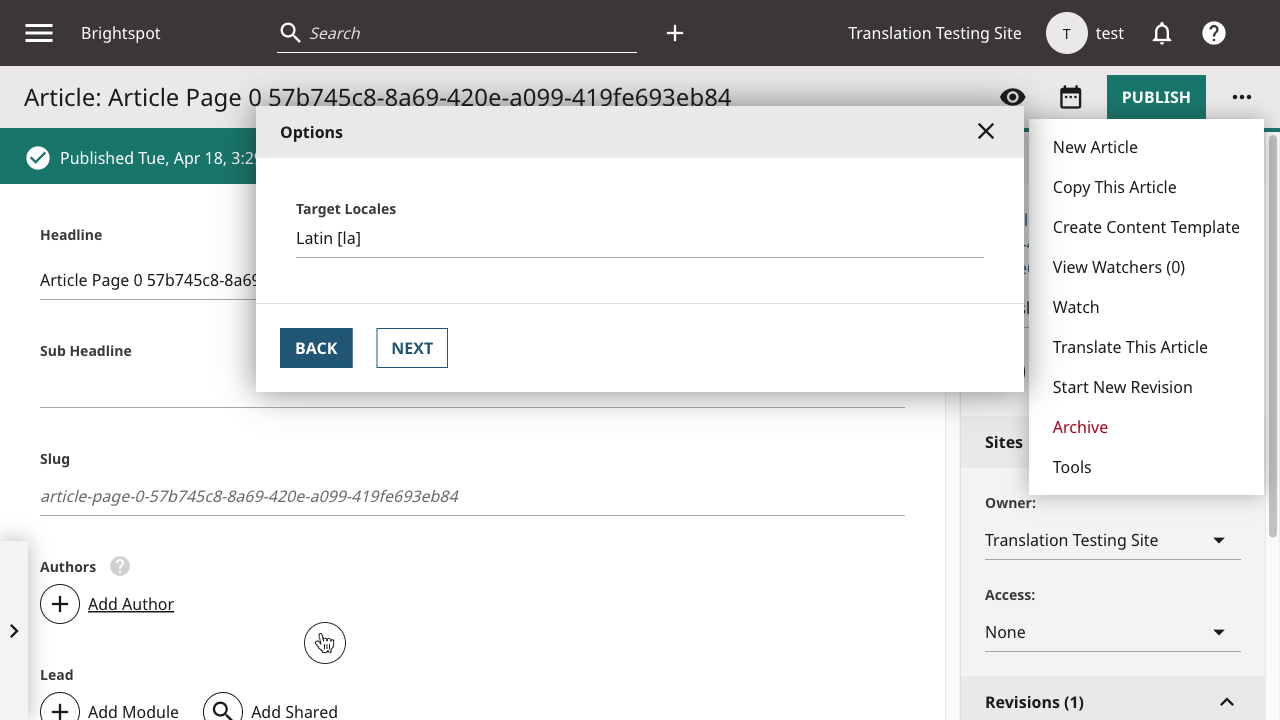 Translation Target Locale Selection