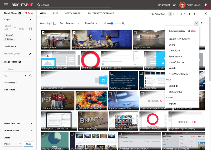 Brightspot CMS image search screenshot