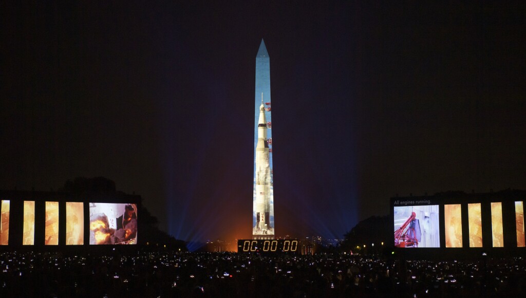 Apollo 11 Saturn V Rocket Projected On The Washington Monument