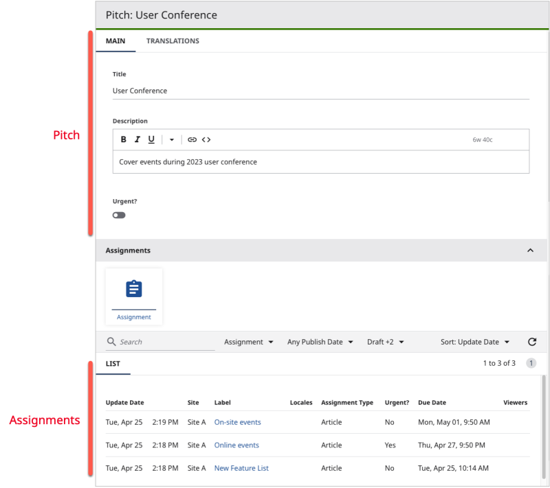 Pitch and associated assignments