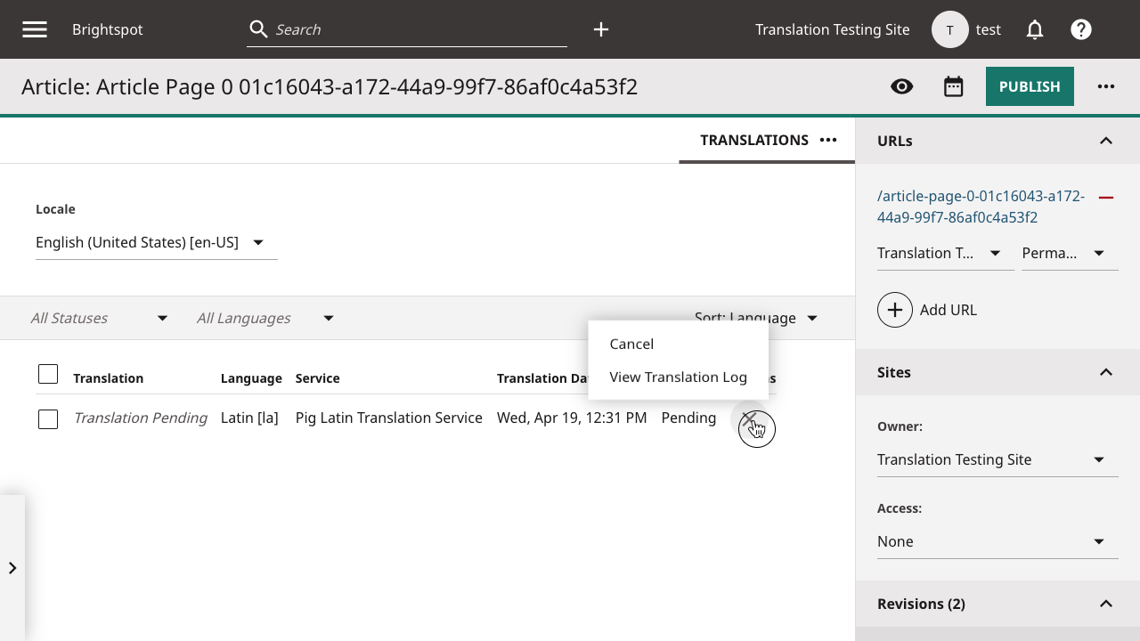 Custom translation action (cancel)