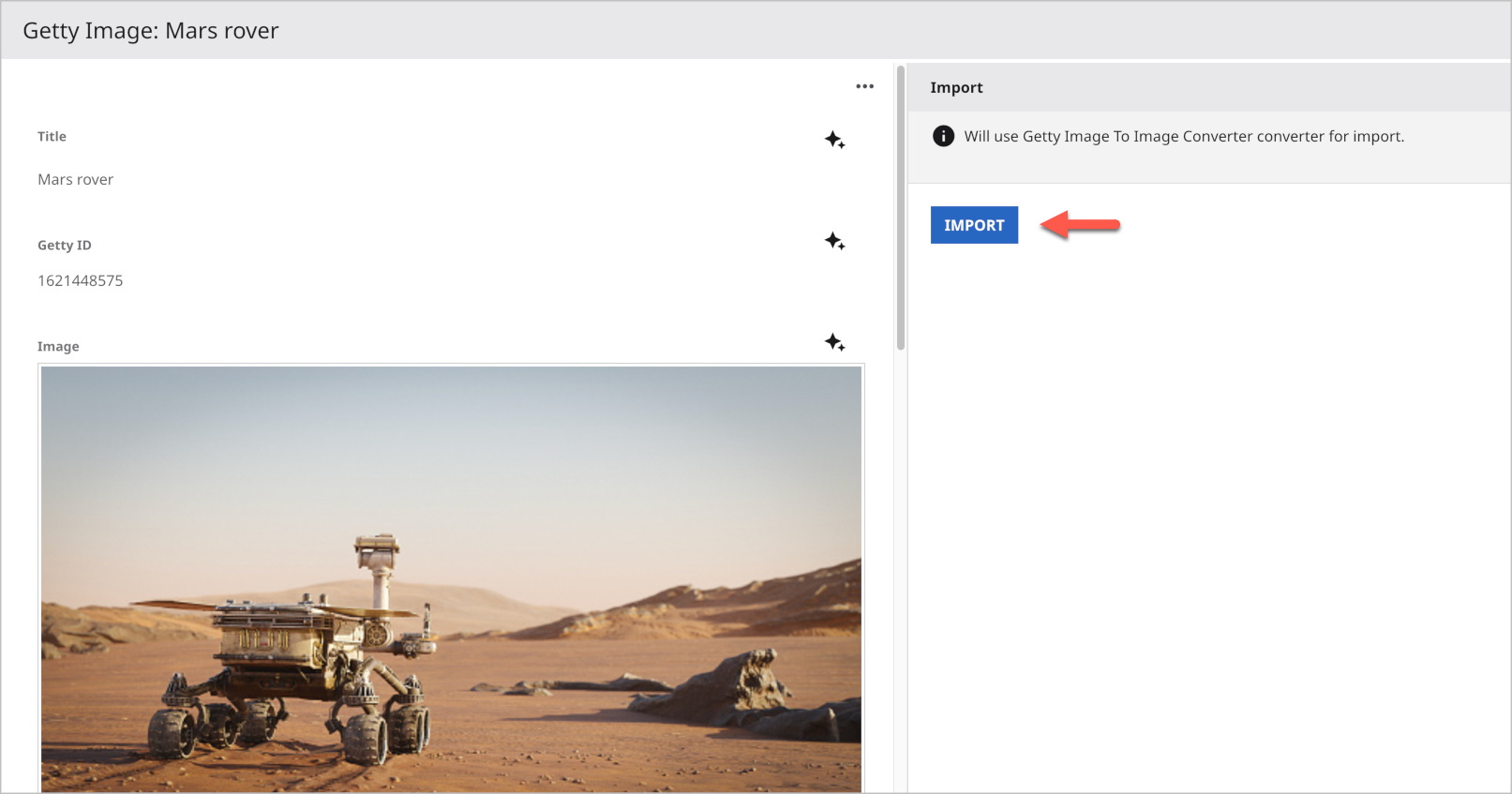 Importing a Getty image