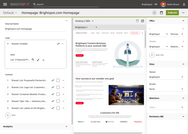 screenshot of Brightspot CMS UI