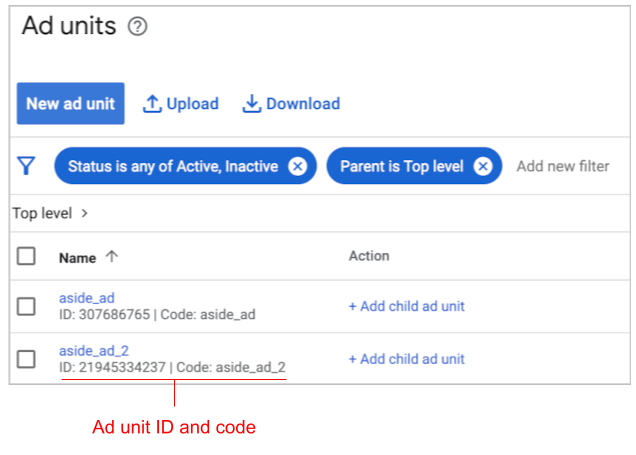Google Ad ID and code