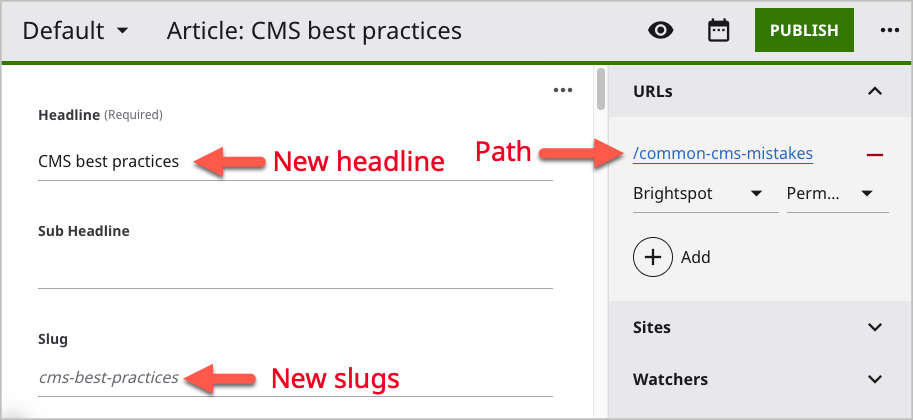 Inconsistent path and headline