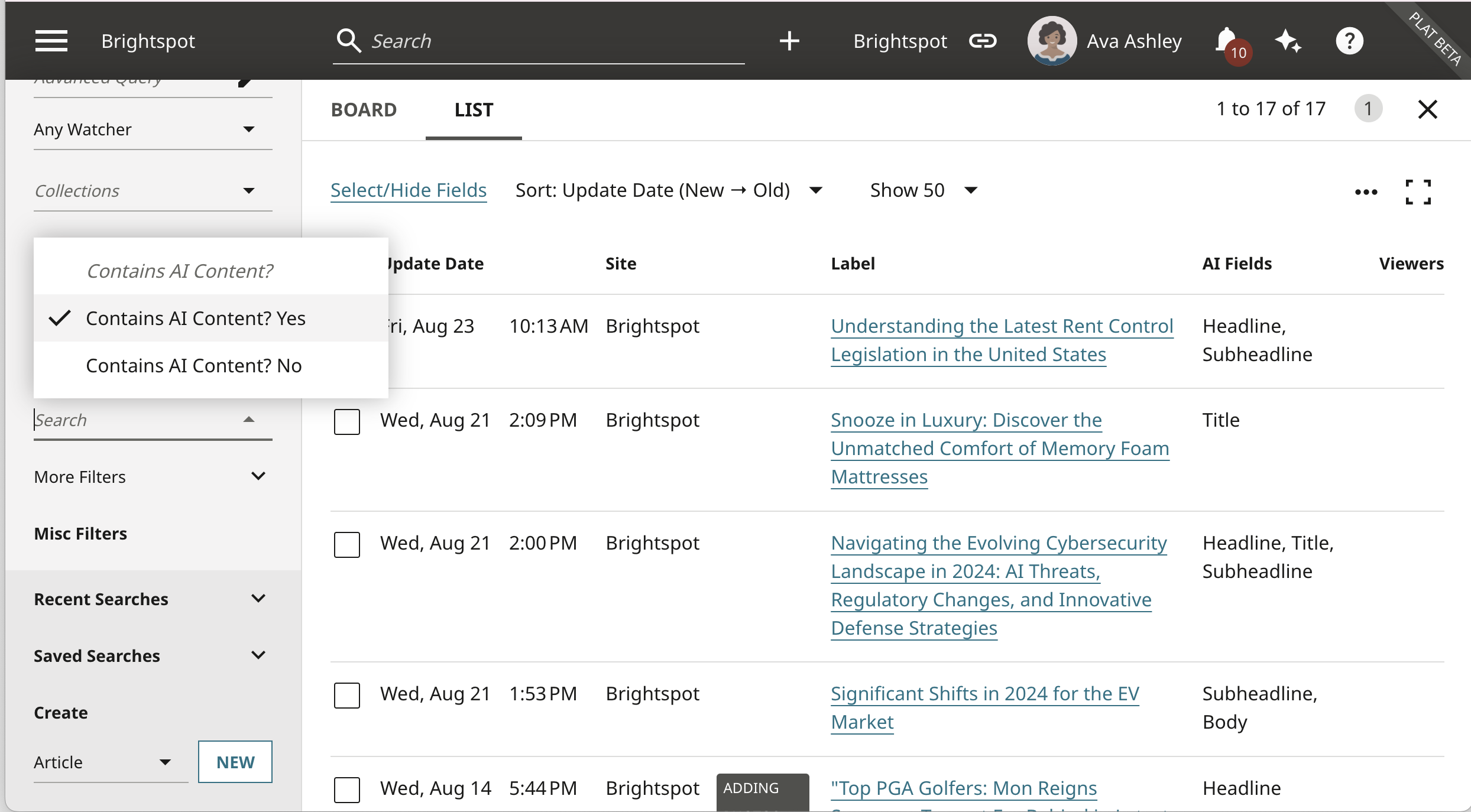 AI Usage & Tracking: Search Filters